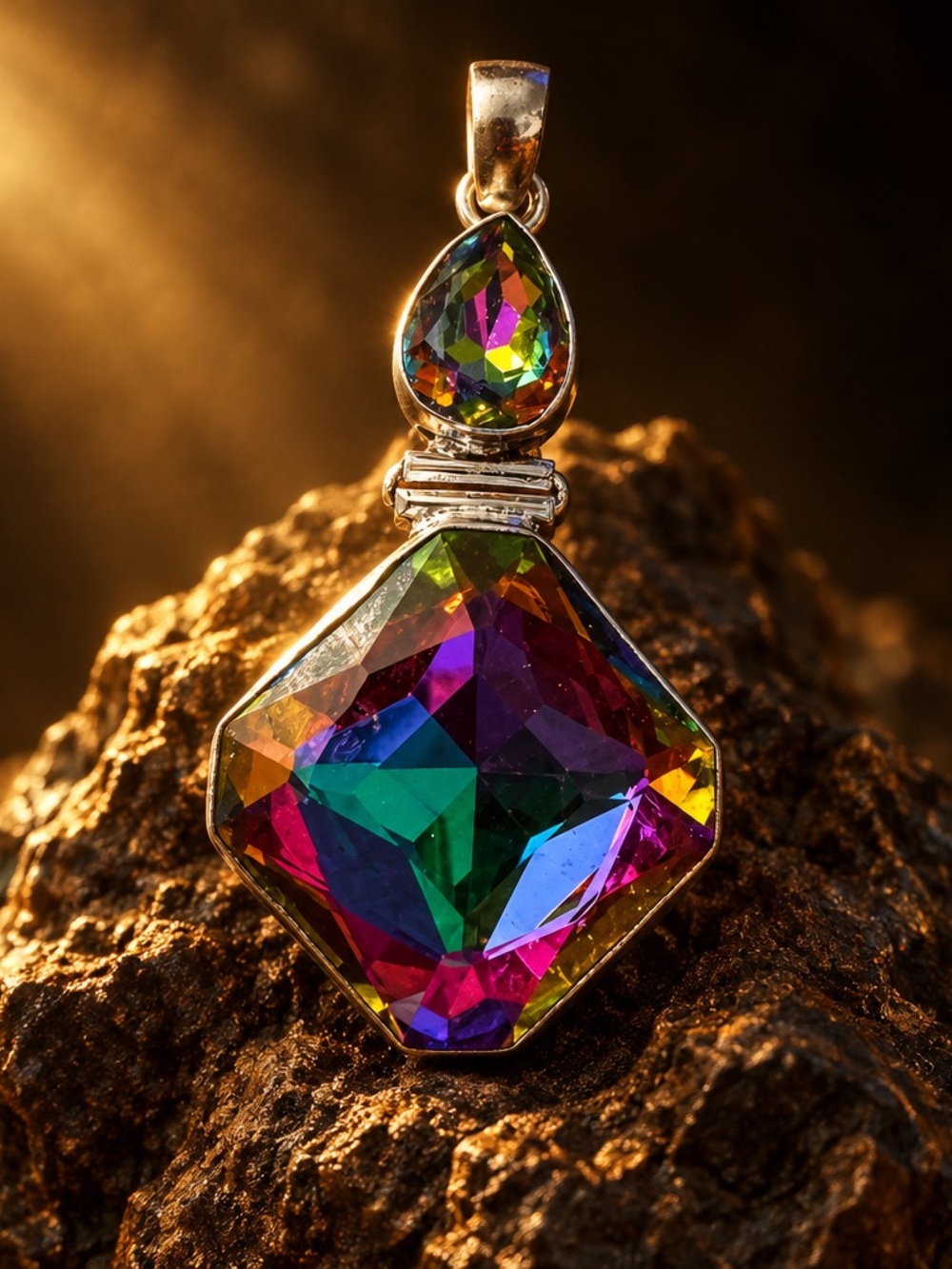 Sterling silver 925 Mystic Topaz Multicolor Pendant Necklace complimentary chain
